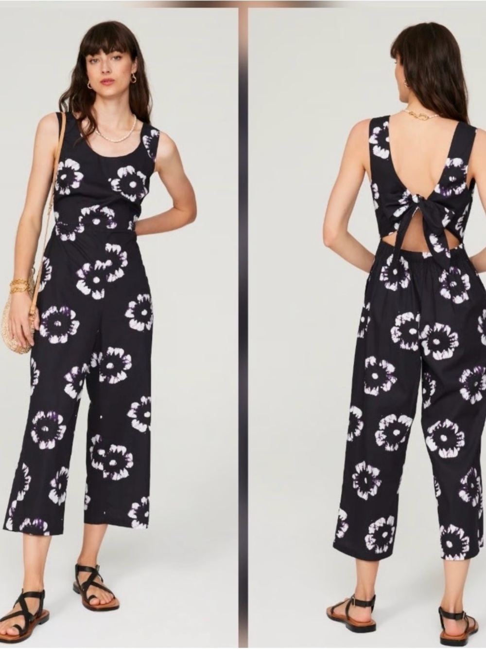 Black Floral Tie-Back Wide-Leg Jumpsuit